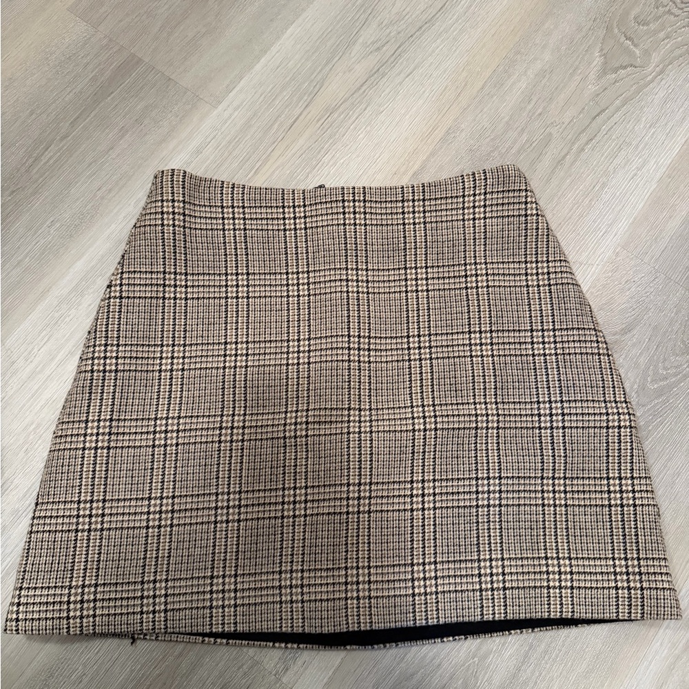 Reformation Black and Cream Plaid Mini Skirt